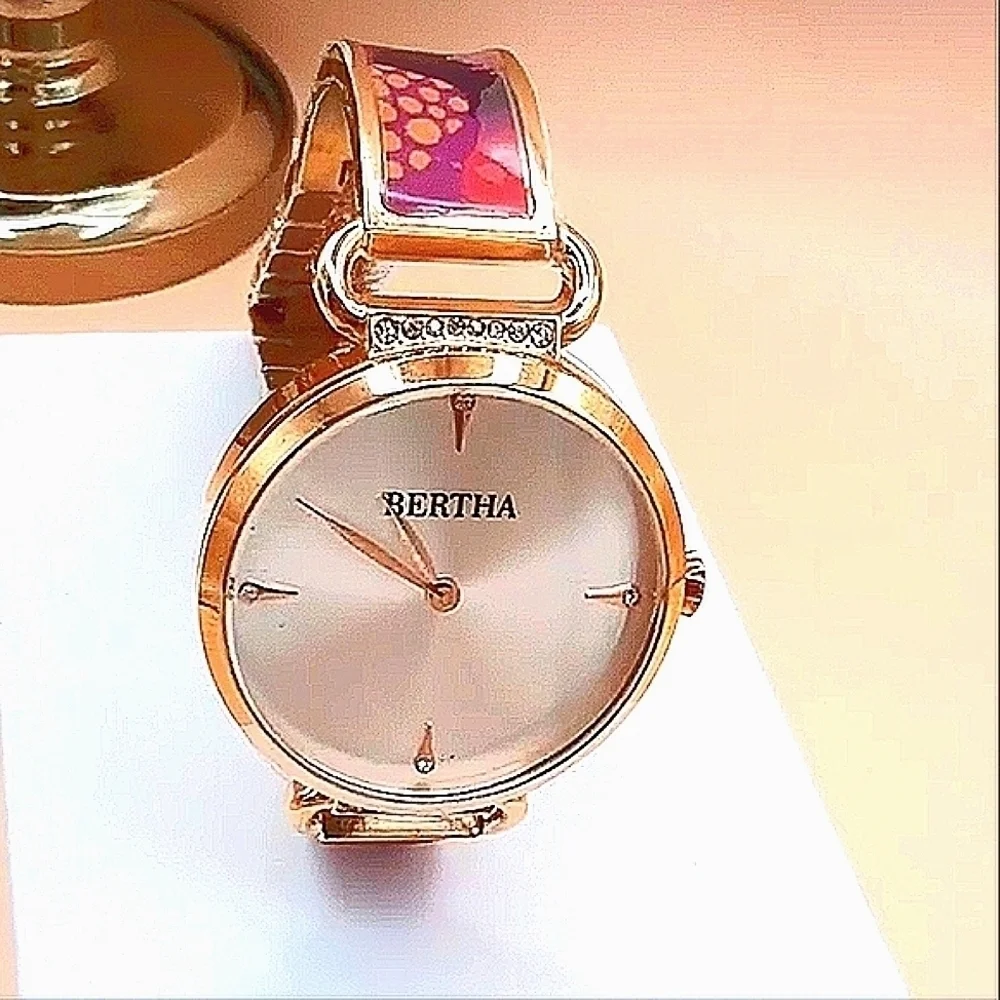 Bertha Bracelet Watch Quartz  Crystal Gold Pink Watches For Women - Picture 5 of 14